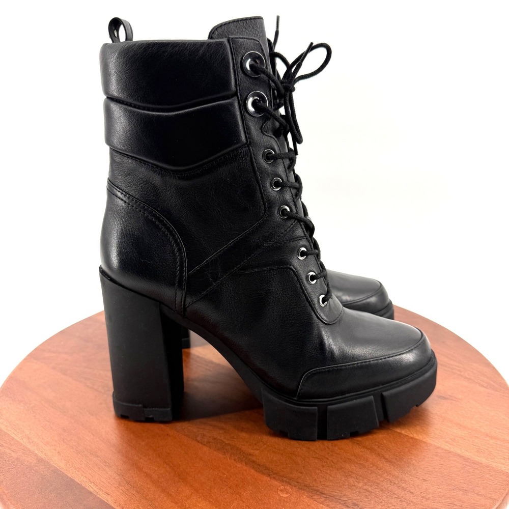 Aldo Black Leather Platform Combat Boots Block Heel Lug Sole Lace Up Women 11